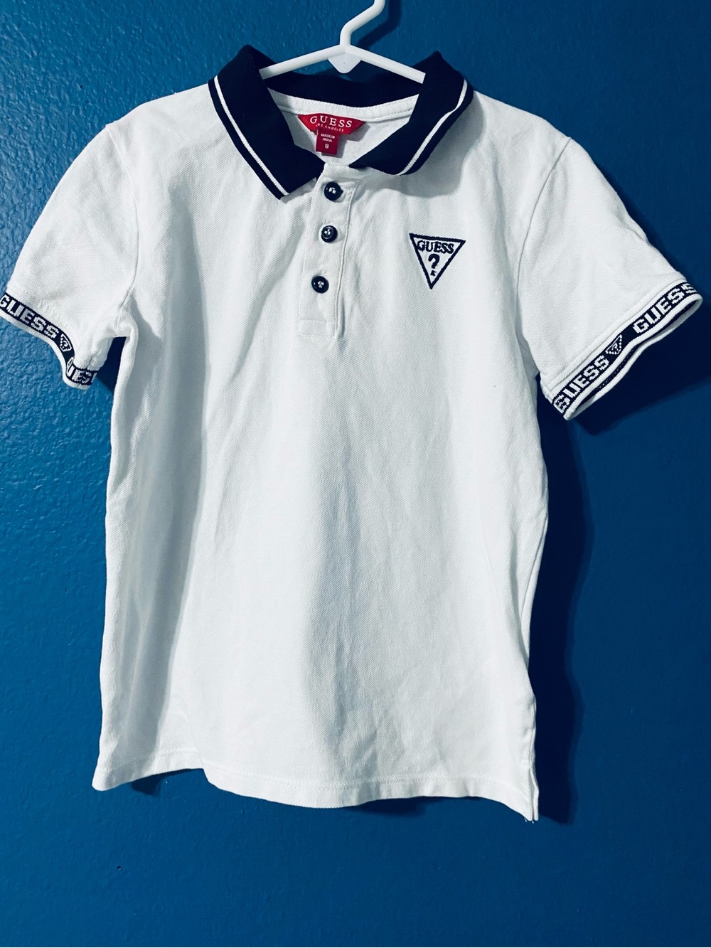 GUESS White Polo with Black Trim & Logo Details